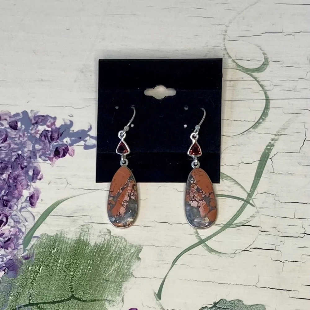 Sterling Silver Orange Jasper Drop Earrings - Unbranded